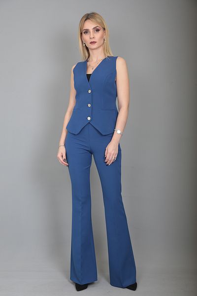 ÖNDER ÖZSOY Indigo Classic Vest and Spanish Leg Trousers Set