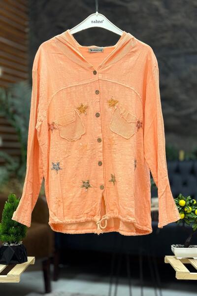 sahnemoda Довгорукавна сорочка з зірками з льону - з капюшоном