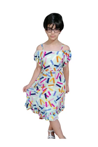 Çikoby Girl's Dress Patterned Strap Woven Dress