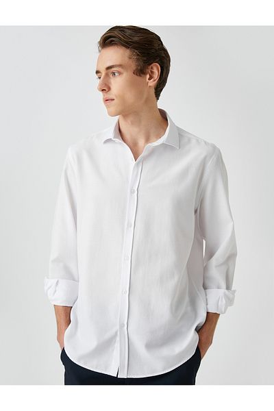 Koton Bügelfreies Langarm-Basic-Hemd – Manschettenkragen, Slim Fit