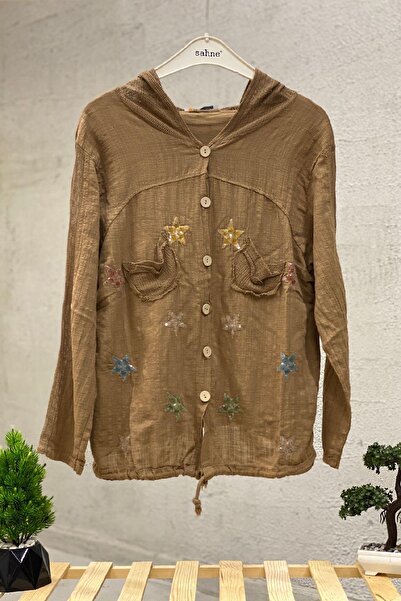 sahnemoda Μακρυμάνικο έναστρο λινό πουκάμισο - Λεπτομέρεια με κουκούλα