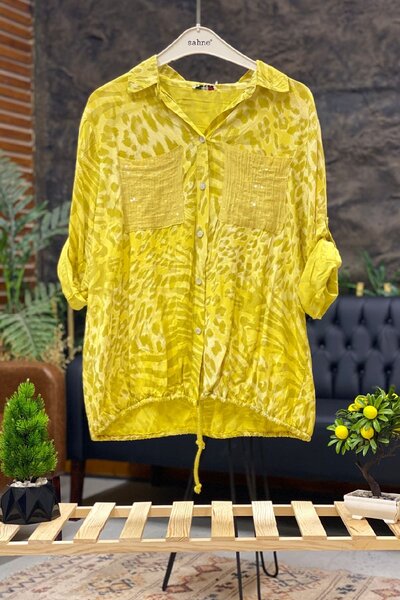 sahnemoda Batik Leopar Desen Pul Detaylı Vual Gömlek
