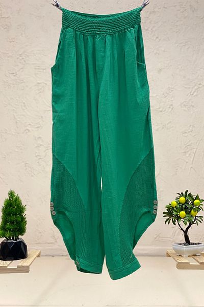 sahnemoda Linen Shalwar Trousers - Cuffed Button and Mesh