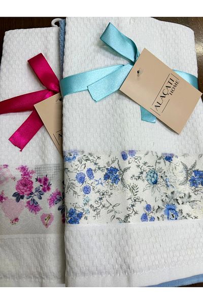 NİVEMESHOME Nivemeshome 2 Pack Turquoise-White Assortment Model Kitchen Towel