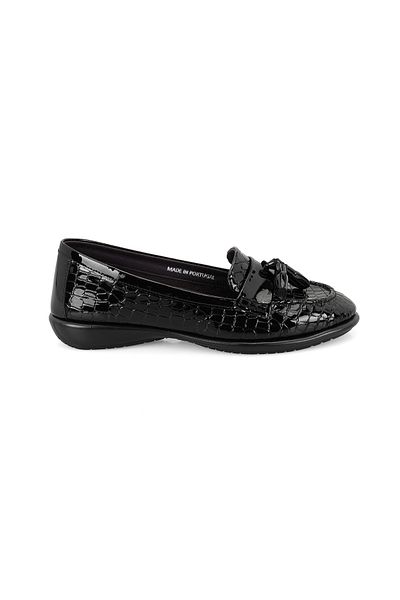 Desa Loafer de damă din piele neagră, confortabilă, cu detalii despre accesorii