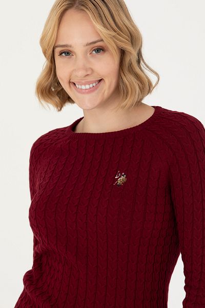 U.S. Polo Assn. Pulover de bază roșu Claret - Decolteu, Femei, 50269010 -vr014