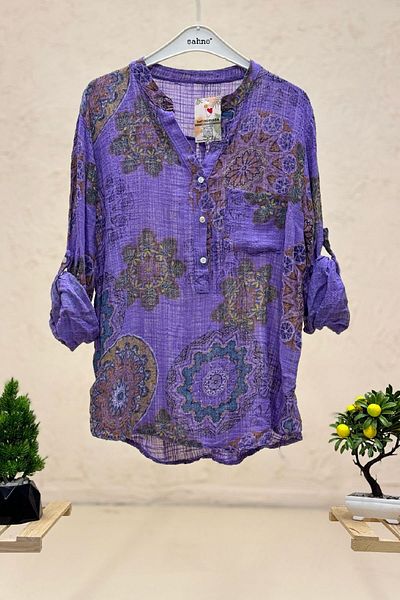 sahnemoda Cămașă de in cu guler judecător - Mandala și model de flori