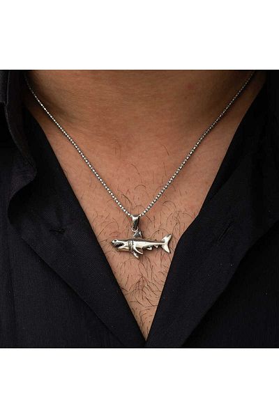 ECOME 925 Sterling Silver Shark Silver Necklace