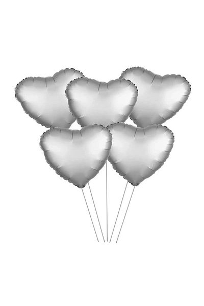 AsyaDesing Silver Heart Balloon Set of 5 - 15 Inch and 38 Cm Foil Balloon