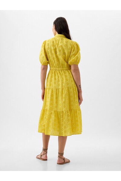 GAP Kadın Sarı Fisto İşlemeli Midi Elbise