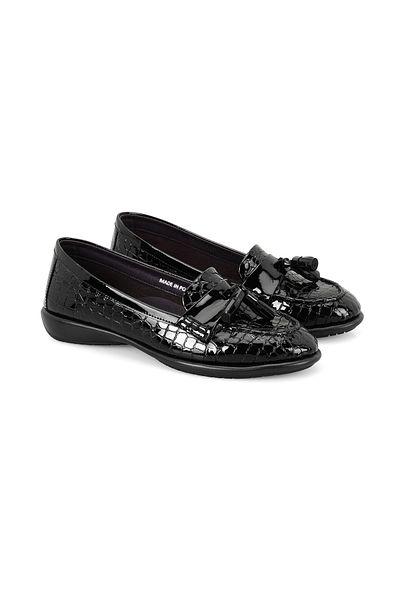 Desa Loafer de damă din piele neagră, confortabilă, cu detalii despre accesorii