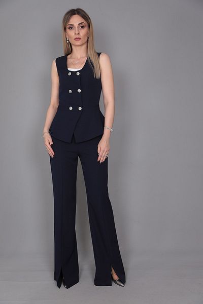 ÖNDER ÖZSOY Navy Blue Spanish Slit Vest and Leg Trousers Set