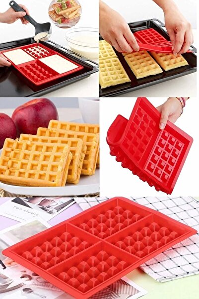 Genel Markalar Dikdörtgen Desen Kırmızı Silikon Waffle Kalıbı