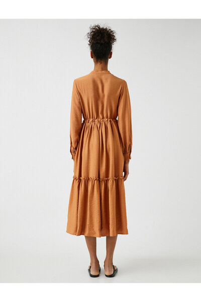 Koton Μακρυμάνικο Midi Viscose Φόρεμα - Βολάν