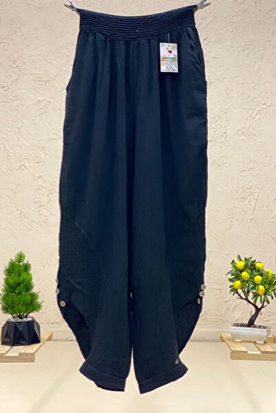 sahnemoda بنطلون كتان شالوار - أزرار وأرجل شبكية