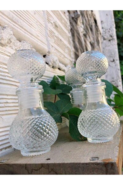 Tinky Winky Tırtıklı Cam Kapaklı Kolonya Parfüm Viski Küre Şişe 50 CC 10 Adet