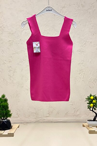 sahnemoda Μακρύ πλεκτό μπλουζάκι με τετράγωνο λαιμό