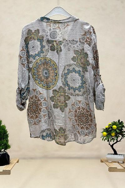 sahnemoda Cămașă de in cu guler judecător - Mandala și model de flori