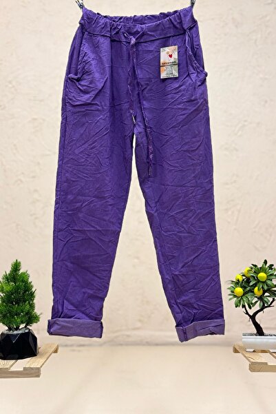 sahnemoda Italian Stylish Elastic Waist Straight Trousers