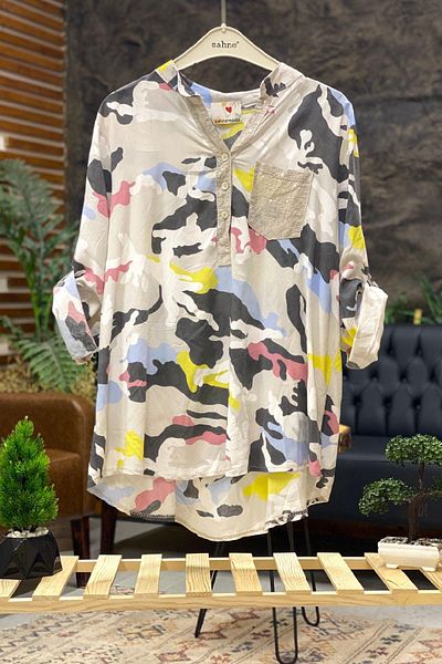 sahnemoda Cămașă de camuflaj cu guler judecător - guler cu paiete și nasturi