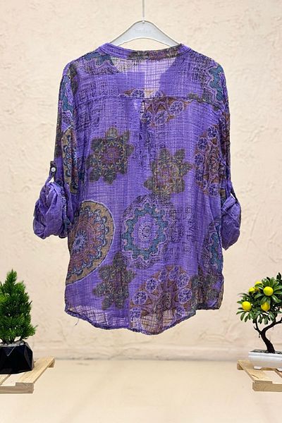 sahnemoda Cămașă de in cu guler judecător - Mandala și model de flori