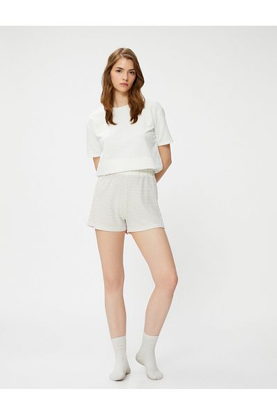 Koton Pajama Bottoms Shorts Textured Viscose Blend with Elastic Waist