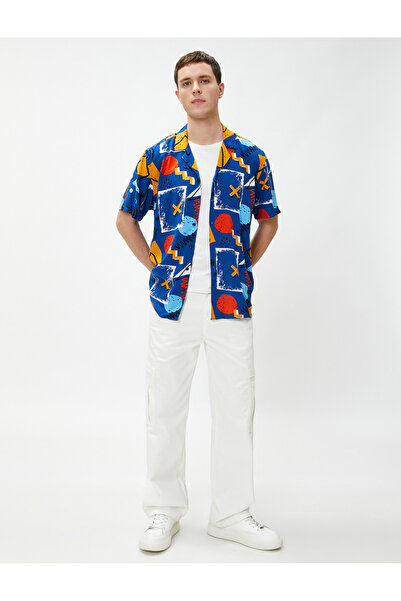 Koton Літній гольф з коротким рукавом з коміром апа з принтом з віскози