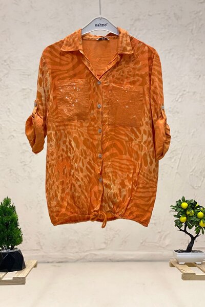 sahnemoda Блуза с леопардов принт - батик с пайети