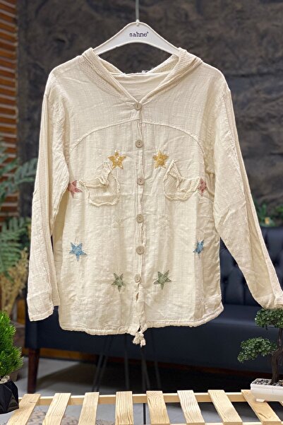 sahnemoda Yıldızlı Uzun Kol Kapşonlu Keten Gömlek