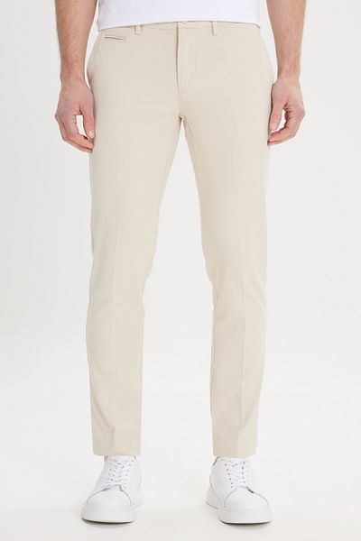 ALTINYILDIZ CLASSICS Ανδρικό Ecru Slim Fit Slim-Fit Βαμβακερό ελαστικό παντελόνι Dobby με πλαϊνές τσέπες