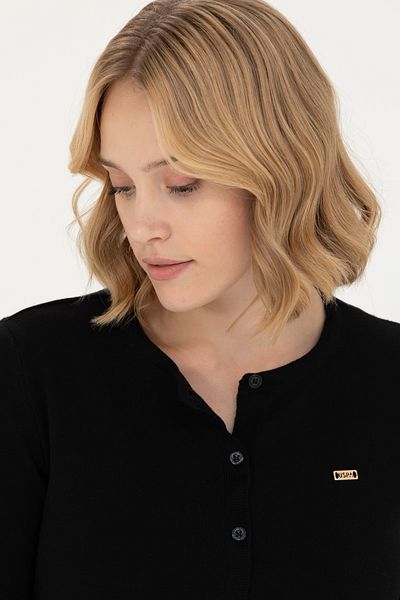 U.S. Polo Assn. Cardigan de tricotaj de bază negru pentru femei 50269011-VR046
