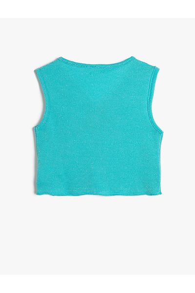 Koton Crop Top Sleeveless Window Detailed V-Neck Shiny