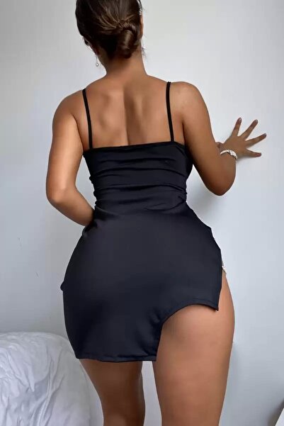 HayalGecesi Taşlı Siyah Fantezi Mini Elbise