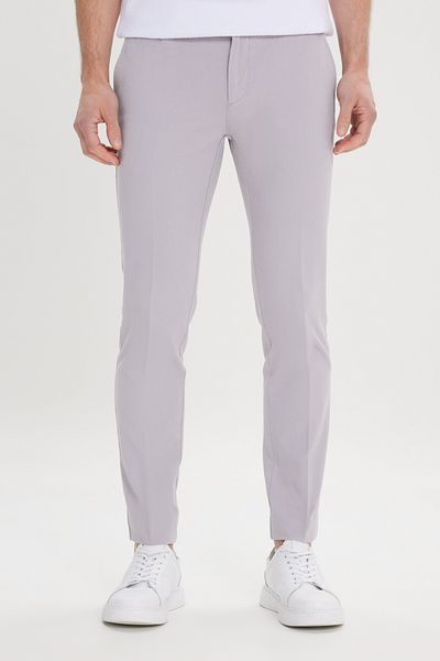 ALTINYILDIZ CLASSICS Men's Gray Slim Fit Narrow Cut Side Pocket Cotton Flexible Dobby Trousers