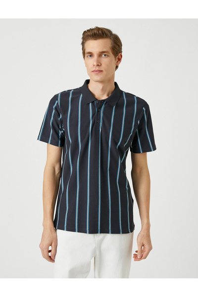 Koton T-Shirt mit Polokragen, schmale Passform, Baumwolle mit Knopfdetail