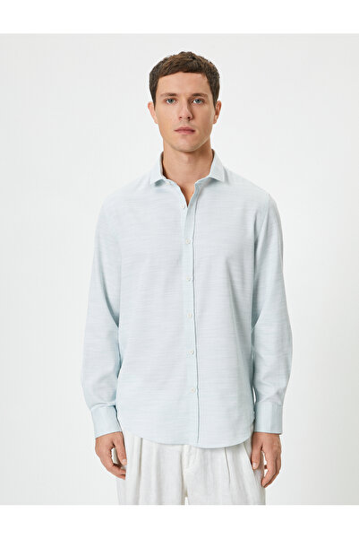 Koton Πουκάμισο Slim Fit Κλασικό πέτο με μακρυμάνικο βαμβακερό κουμπί