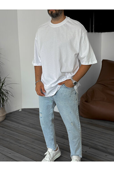 BYBASICMAN White New York Printed Oversize T-Shirt C-116