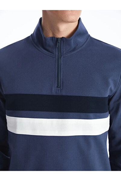 LC Waikiki LCWAIKIKI Classic İndigo Dik Yaka Uzun Kollu Renk Bloklu Erkek Sweatshirt