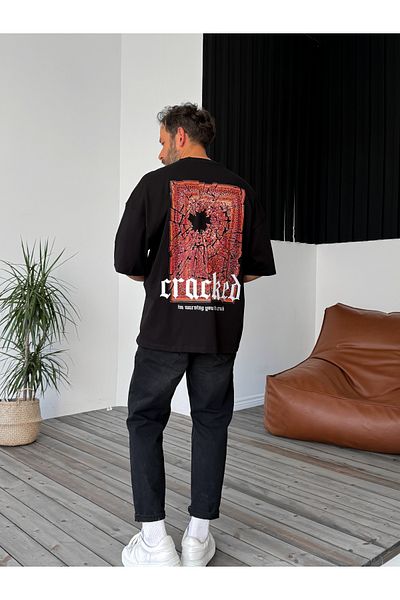 BYBASICMAN Black Cracked Embroidered T-Shirt B-1164