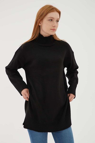 Fashion Friends Pulover lung cu gât negru