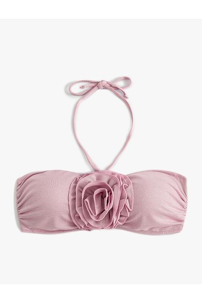 Koton Trägerloses Bikinioberteil mit Rosenapplikation, detailliertem Träger und gepolstertem Detail