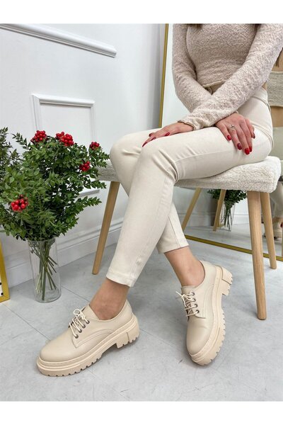 ERVANIN BUTİĞİ Bej Cilt (College) Kadın Bağcıklı Loafer