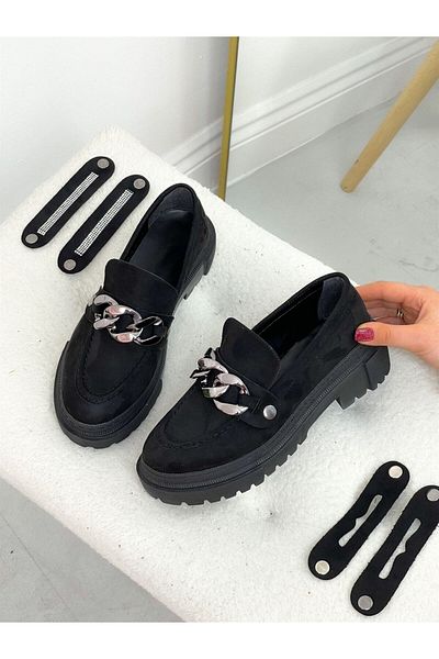 ERVANIN BUTİĞİ Black Suede (Fabio) Three Buckle Women's Loafer