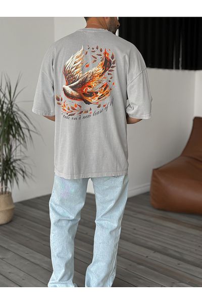 BYBASICMAN Gray Bird Printed Washable T-Shirt Res-4167