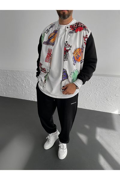 BYBASICMAN Λευκό Teams Printed College Jacket JJ-328