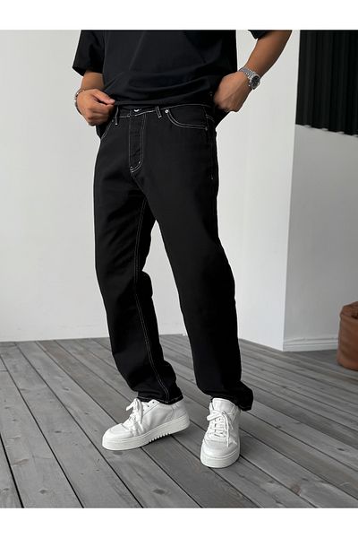 BYBASICMAN Blugi largi cu cusături negre KE-563