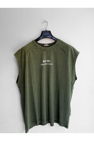 BYBASICMAN Khaki Say No Washed Sleeveless T-Shirt Jj-278