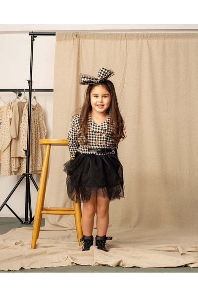 rg kidsstore Παιδικό φόρεμα με βαμβακερό στάμπα - βολάν και κορδέλα