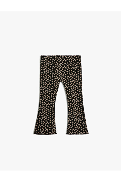 Koton Gerippte, florale Strumpfhose mit spanischem Bein – Taschendetail