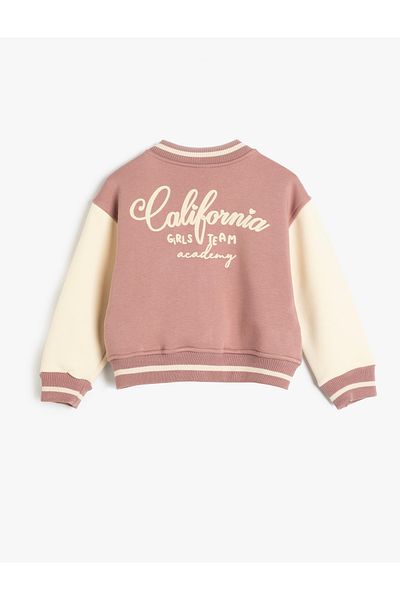Koton Ribbed College Jacket - Snap Closure, Pocket and Applique Detail